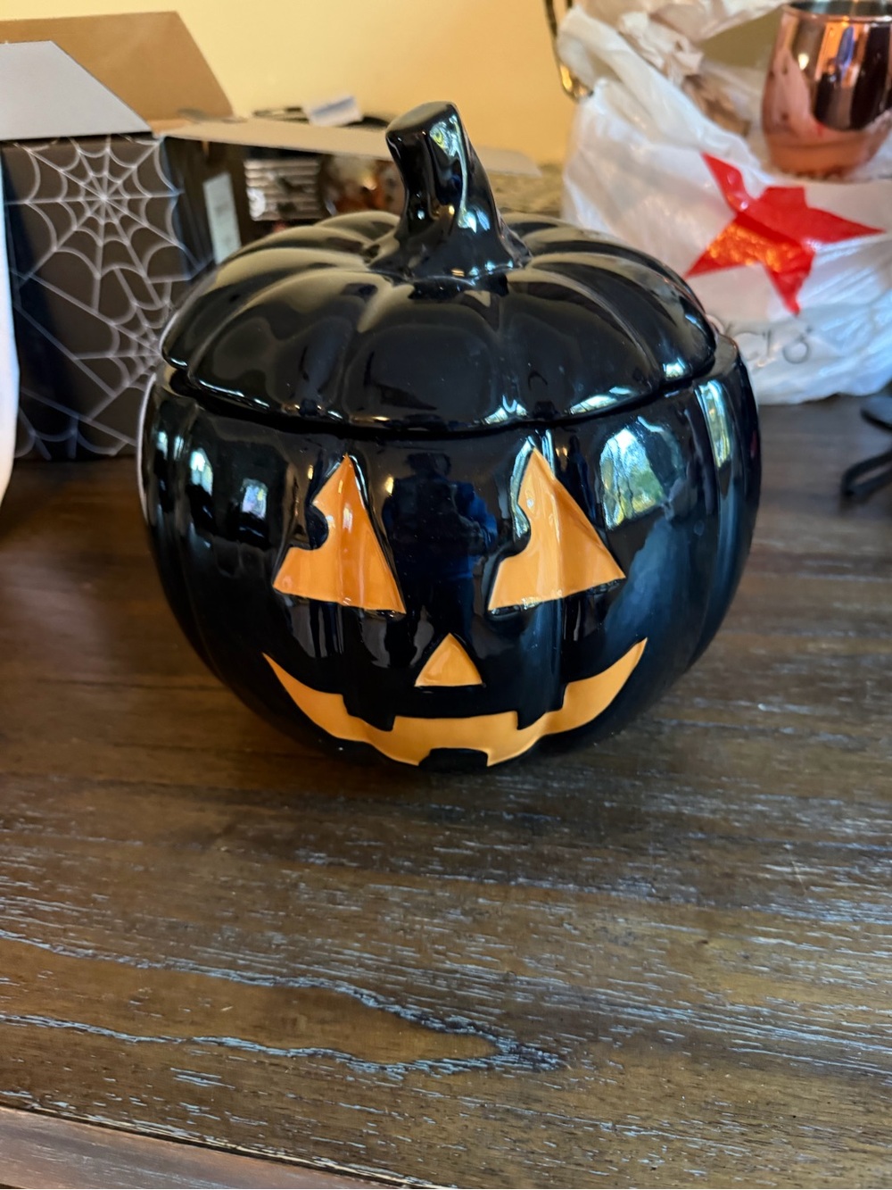 Black Ceramic Jack-O'-Lantern Candy Jar - Seasonal Home Accent